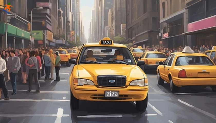 şehir içinde caddede taksiler